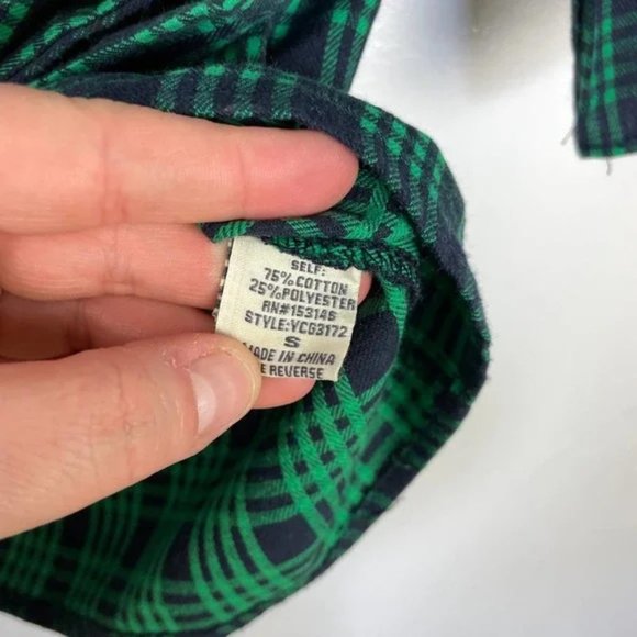 Good Luck Gem Emerald Green Plaid Flannel Ruffle Tie Blouse - Picture 7 of 7